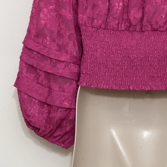 En‎ Creme Womens Top L Hot Pink Floral Crop Balloon Romantic Boho Peasant Gypsy - Picture 6 of 14